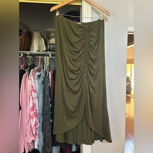 EARTHBOUND Olive Maxi Skirt with Ruched Detail